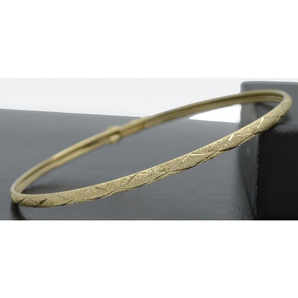 Real Solid 10K Yellow Gold 3mm Shiny X Diamond Cut Bangle Bracelet 7"- 8"